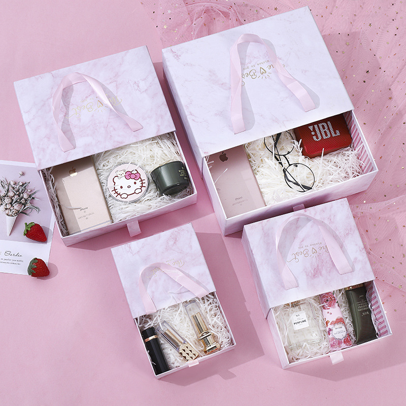 Printable logo marble drawer box lipstick perfume skin care product packaging gift box companion gift box paper box