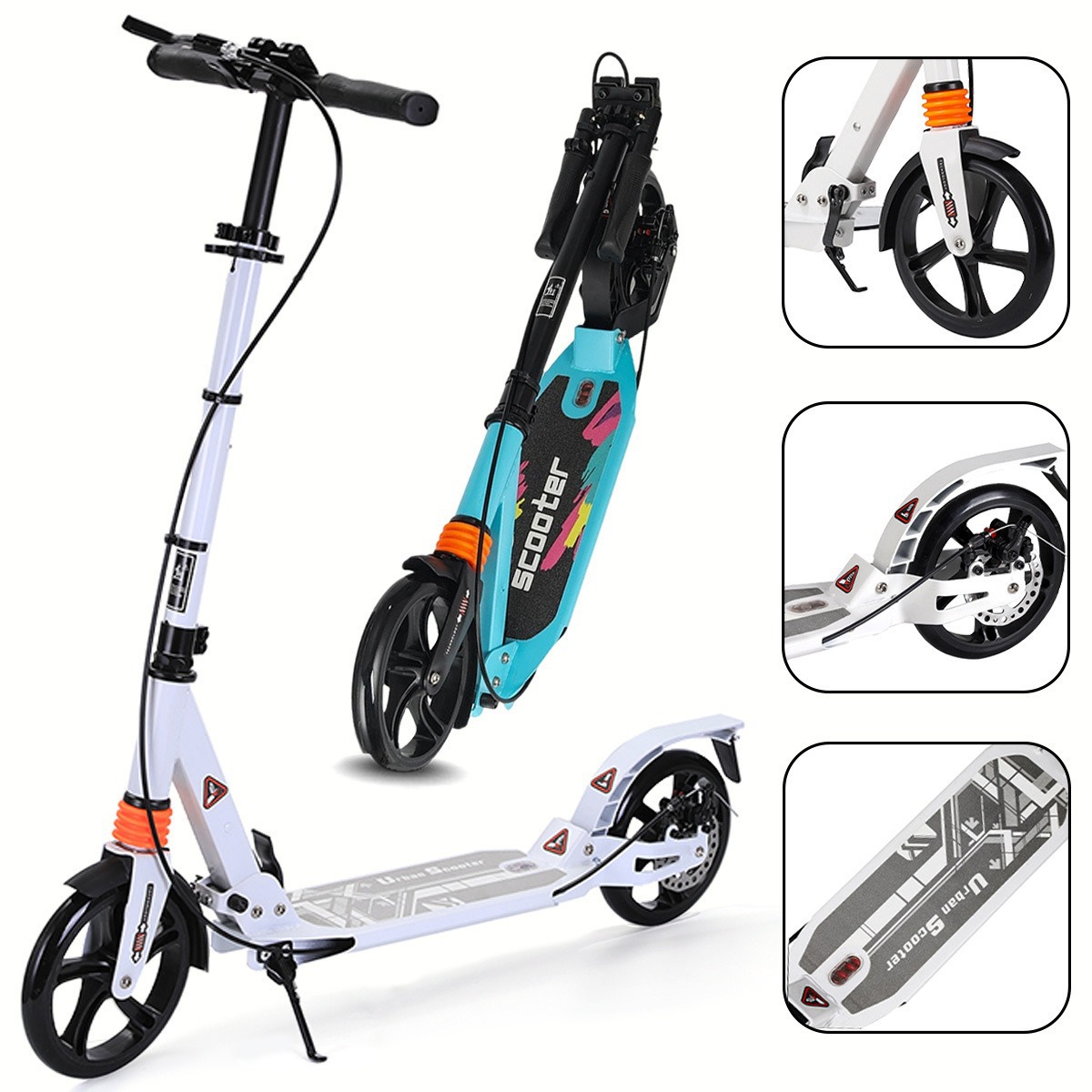 Fabricante original de scooters de dos ruedas de PU al por mayor, bicicleta plegable de una sola rueda de aleación de aluminio, patinete de movilidad con doble amortiguación.