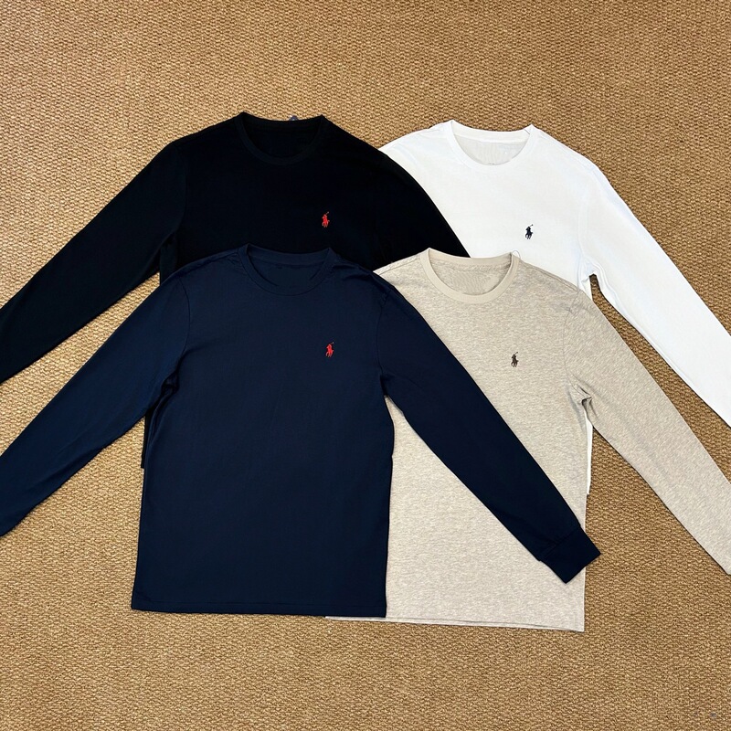 High-Quality Scanable Rl Laff Pony Logo Classic Round Neck Long-Sleeved T-Shirt Men's Versatile Top Casual Pure Color High-Quality Scanable Rl Laff Pony Logo Classic Round Neck Long-Sleeved T-Shirt Men's Versatile Top Casual Pure Color