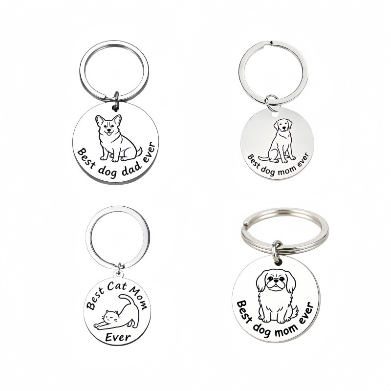 Amazon European and American Cross-Border Stainless Steel Keychain, Gift for Dog Lovers, Bag Pendant, Interesting Holiday Gift