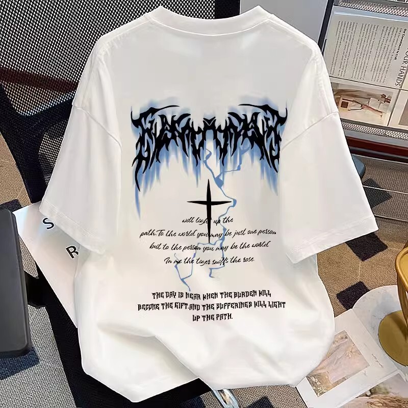 100% Men's Pure Cotton Short-Sleeved Men's T-Shirt American Retro Loose Summer Heavy-Duty Half-Sleeved Wholesale Trendy Brand T-Shirt Men's Clothing