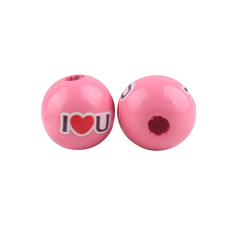 Productos para bebés Dibujos animados Madera Día de San Valentín 16mm Cuentas de madera DIY Creativa Cadena de chupete Pulsera Pulsera Pequeño accesorio