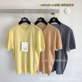 高版本春秋CH家女士打底圆领短袖羊毛羊绒缪缪针织衫MIU字母女款