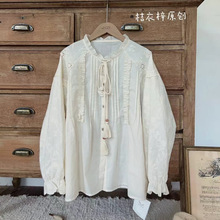 2025秋季新品森女日系甜美蕾丝刺绣流苏长袖衬衫宽松显瘦上衣女装