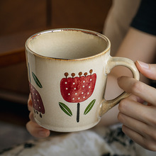 日式花朵复古咖啡杯陶瓷马克杯批发办公室漂亮喝水杯子跨境出口