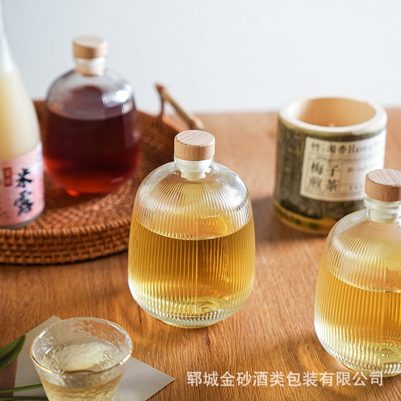 直销条纹冷萃玻璃壶ins透明密封瓶果酒甜酒瓶随手小酒瓶分装容器