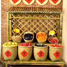 挂腊肉竹货架农家乐土特产展示架带屋顶农村架子饭店明档装饰竹筐