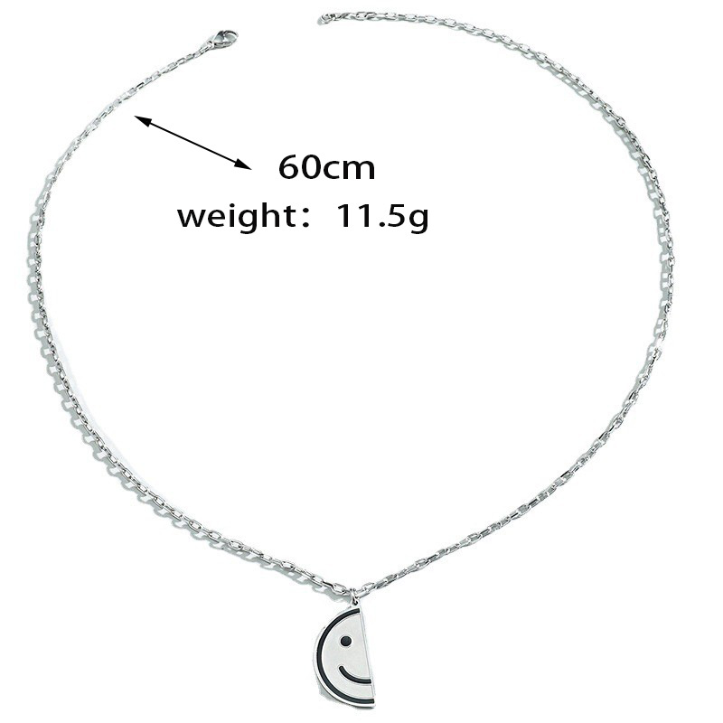 cartoon cute smiling pendant stainless steel round card stitching smiley face necklace fashion simpl