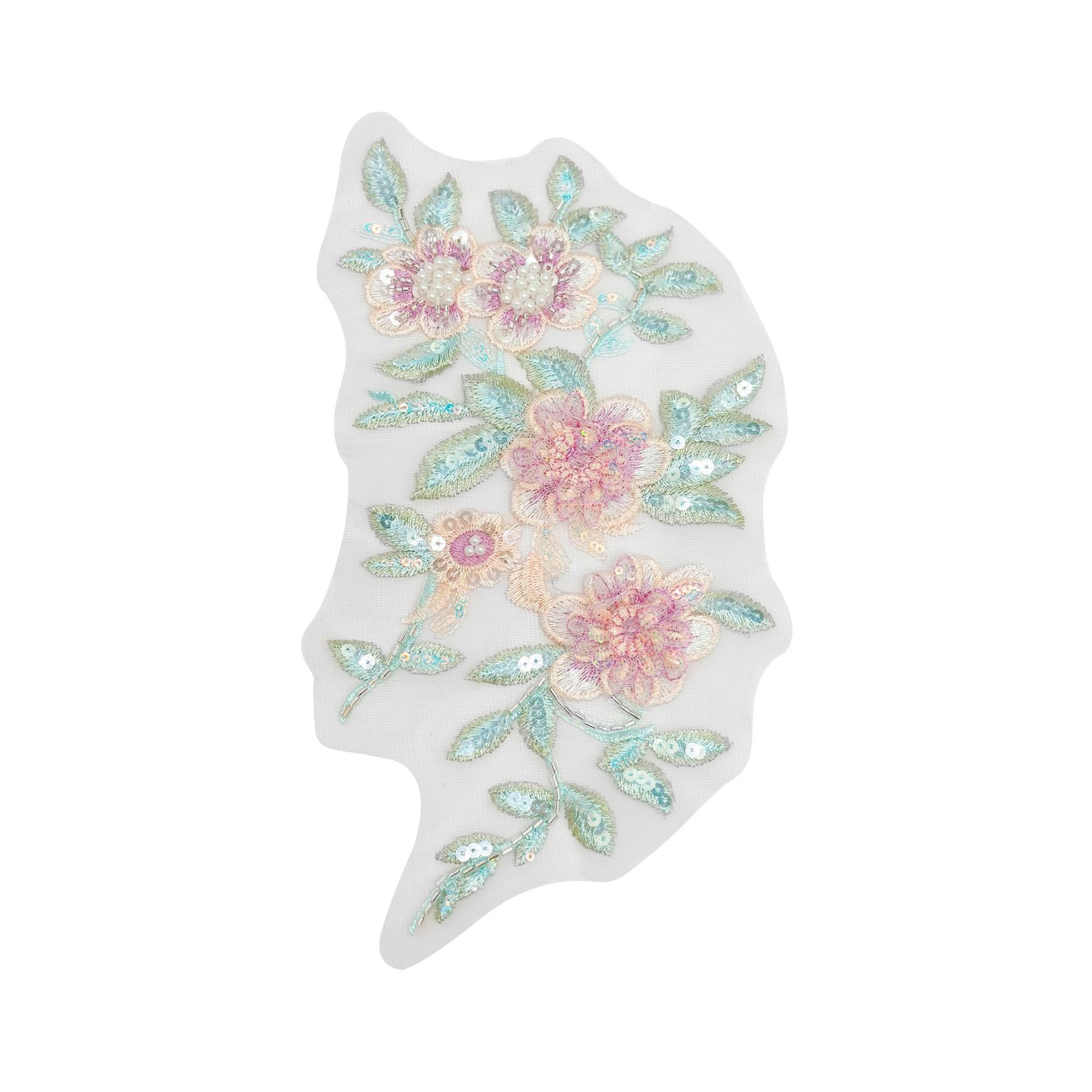 Flor tridimensional bordado cuentas de clavos esquinilla tela de encaje pegado vestido vestido camisa turbante vestido de boda decoración floral material image 7