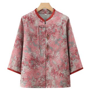 Grandma's Summer Three-Quarter Sleeve Shirt, Elderly Shirt, New Style, Female Elderly Mother's Round Neck Top, Old Lady's Clothes