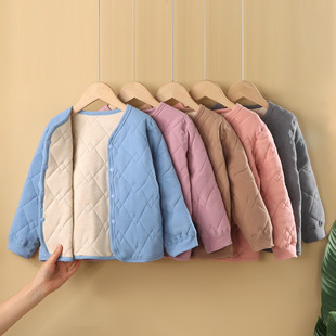 Silk Wool Thickened Cotton-padded Coat School Uniform Artifact Children's Warm Top Autumn and Winter Three-layer Cotton Inner Wear Coat