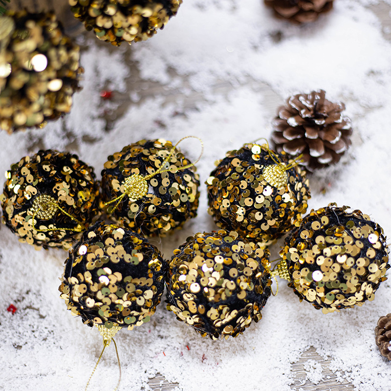 6 cm8/pcs franela negro lentejuelas doradas decoración del árbol de navidad de espuma bola de navidad festival de navidad centro comercial bola colgante