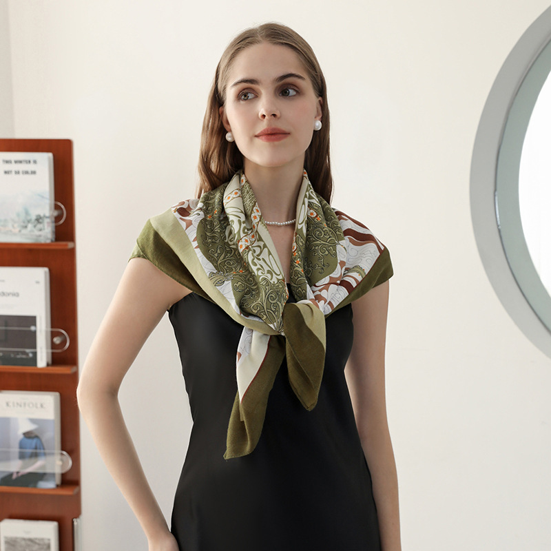 Vintage nicho nacional de estilo impresión bufandas de seda 90 personajes bufandas de seda cuadrada damas viajan con bufandas de seda de alta calidad