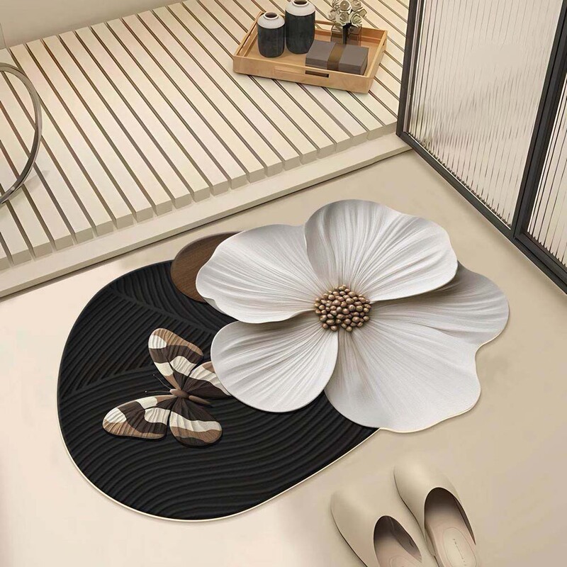 Bathroom Floor Mat with a High-End Feel, Butterfly Flower Diatomaceous Earth Mat, Toilet Water-Absorbent Non-Slip Mat, Specially Supplied by the Manufacturer