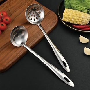 Stainless Steel Soup Ladle Thickened Hot Pot Spoon Kitchen Household Serving Spoon Porridge Spoon High Temperature Resistant Small Soup Spoon