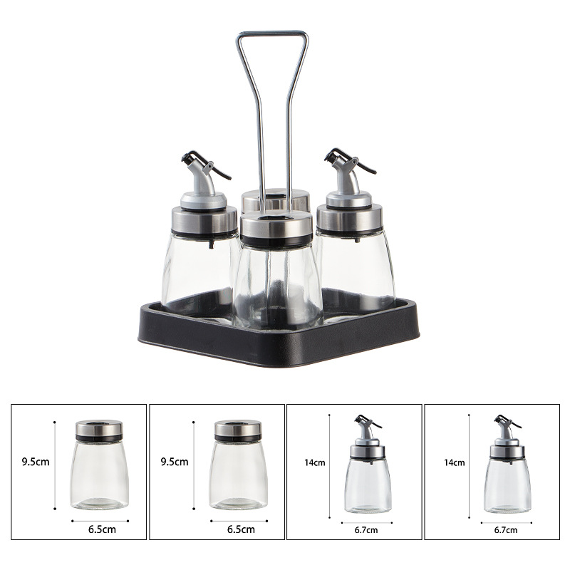 Precio de fábrica suministros de cocina condimento tarro condimento botella caja de almacenamiento combinación condimento botella traje vidrio condimento botella sal tarro