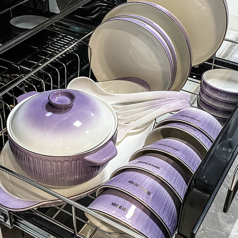 軽くて豪華でシンプルな陶磁器の碗の皿のセットの家庭用の喬迁の喜新居の高級感の食器の碗のスプーンの食事の碗|undefined