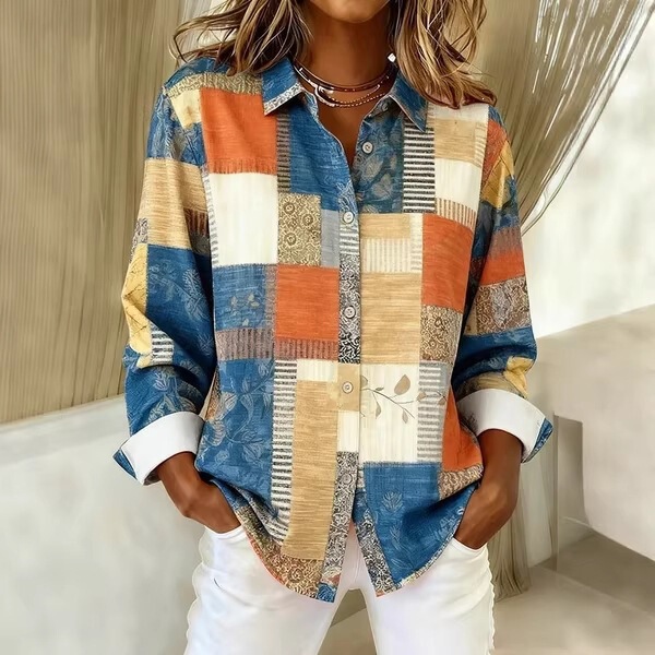 Women's shirts for export, European and American style, Amazon 2026 new collection, long-sleeved, collared, printed shirts, customizable Women's shirts for export, European and American style, Amazon 2026 new collection, long-sleeved, collared, printed shirts, customizable