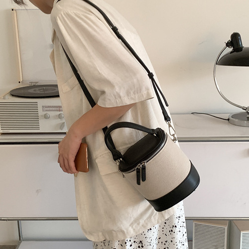 Bags for Women  Spring and Summer Korean Spliced Crossbody Bucket Bag Versatile Fashion Art Canvas Bag Handheld Small Bag