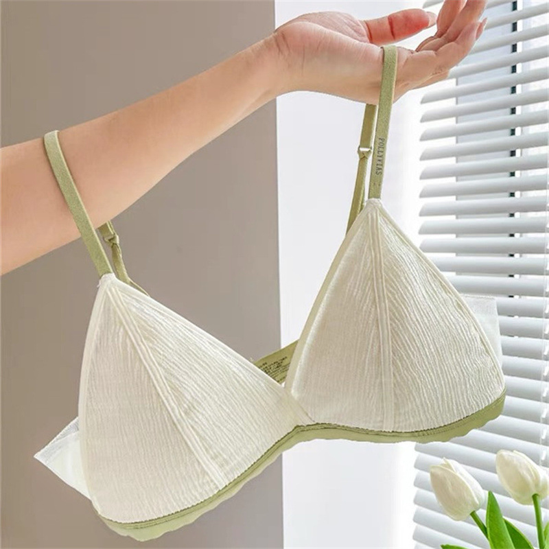 法式性感甜美少女無鋼圈撞色內衣小胸不空杯薄款三角杯文胸套裝