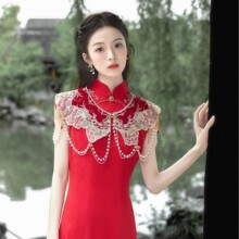 2025新款出阁改良旗袍敬酒服披肩结婚新娘便装回门礼服红色披肩