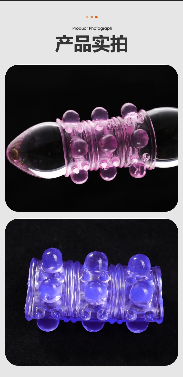 Mystery Lady Beaded Penis Sleeve for Men, Clear TPR, 2-Piece Pack — detail image 19