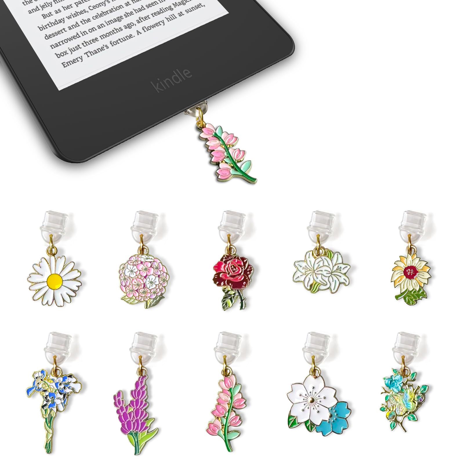 个性花朵电子书Type-C防尘塞套装手机适用/Kindle混批厂家直供