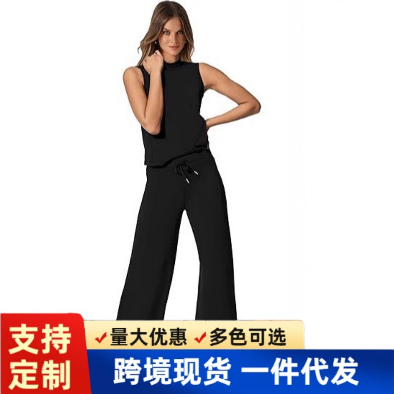 Amazon European and American Casual Sports Style Fashion Short-Sleeved Cross-Border Summer Casual Relaxed High-End Fashion Short-Sleeved Women's Clothing