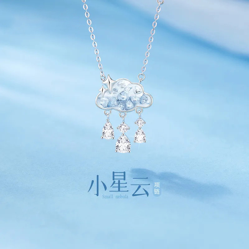925 Sterling Silver Small Cloud Necklace for Women, Light Luxury Niche Cloud and Raindrop Pendant, Trendy Valentine's Day Gift for Girlfriend