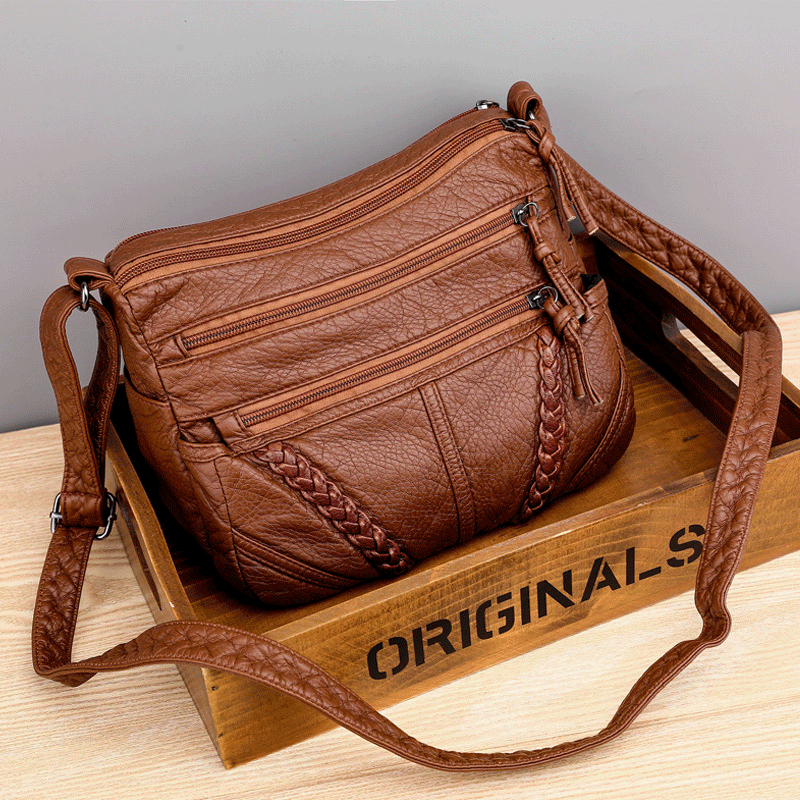 Bolsos mujer transfronteriza nueva bolsa de mensajero bolso de hombro de cuero suave retro simple y moderno bolso de mujer de gran capacidad con múltiples bolsillos
