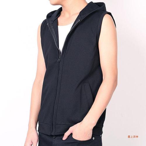 Spring and Autumn sleeveless plus-size hooded sporty vest for men, trendy slim-fit cap top, thin fitness pure color backless jacket outerwear