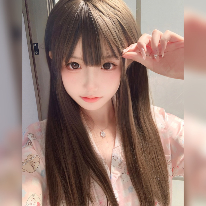 [Can be tied with double ponytail] Cheng Ming wig female long straight hair cold brown student sweet net red summer full head cover