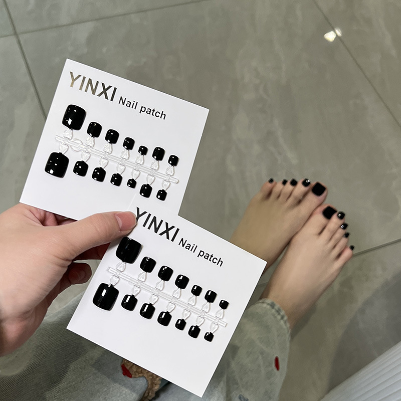 Black Foot Pre-Made Nails for Summer Whitening Ins Fairy Simple Removable Wearable Nails Popular Nail Patches