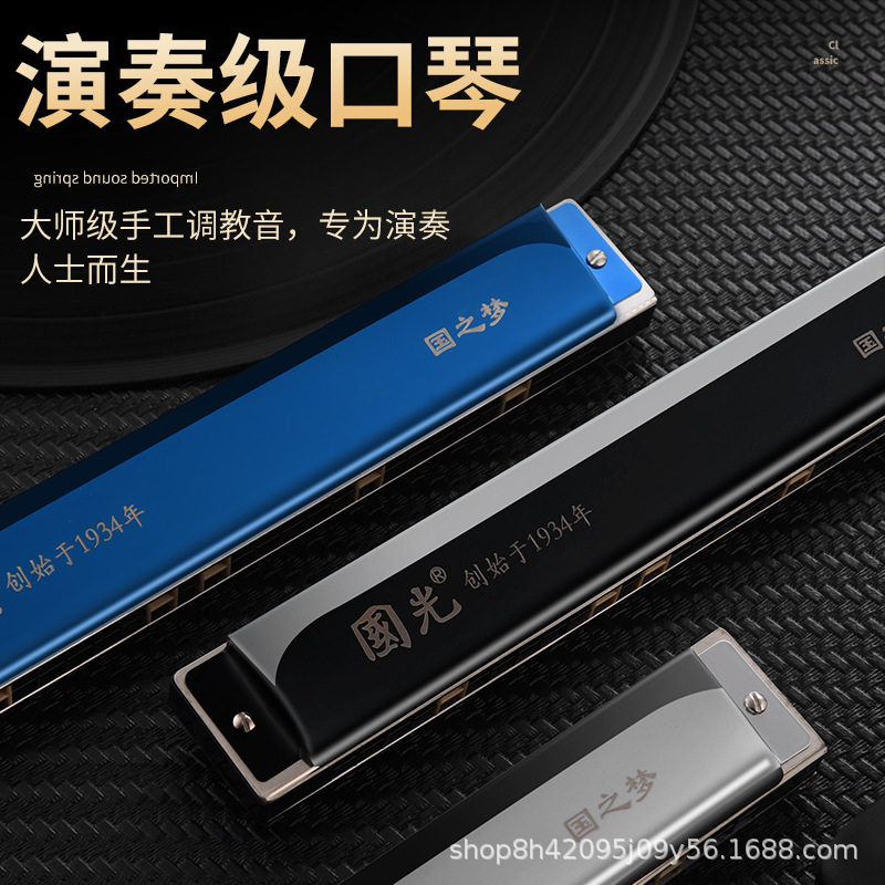GUOGUANG HARMONICA 24 홀 폴리포니 C 키 초보자 학생 어린이 자율 학습 장기 악기 소개