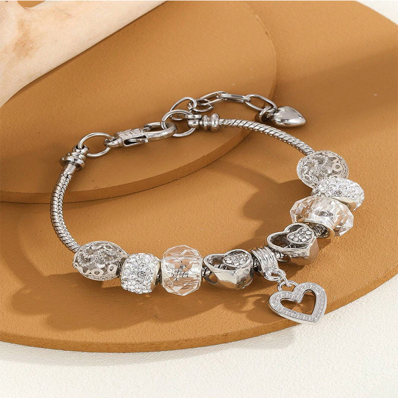Panjia pulsera Dora DIY cuentas explosivas transfronterizas bola de diamante de aleación de cuentas de cristal de diamante viscoso forma de corazón pulsera ajustable