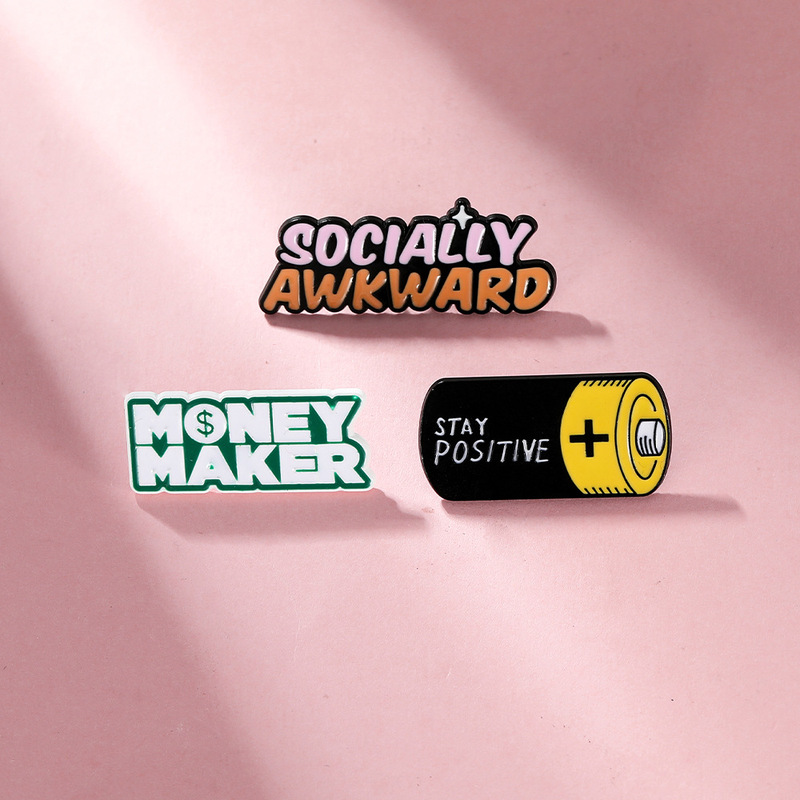 European and American English battery two-color letter metal brooch SOCIALLY AWKWARD creative social badge wholesale