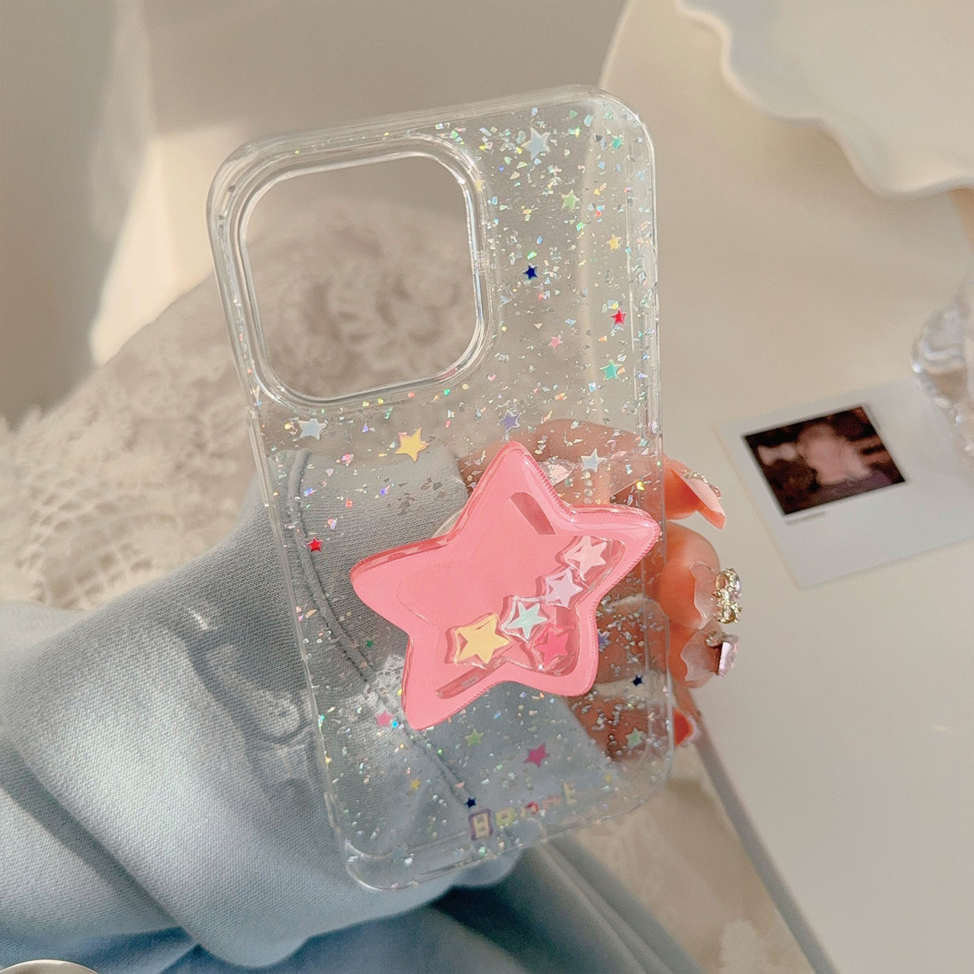 50g Weight iPhone Applicable Brands Phone Cases Classification PC, tpu Material Star Pattern Cute Style Painted Craft PC Tpu Star Painted Cute Phone Cases Phone Accessories 3