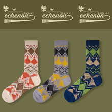 秋冬日本袜子男精梳棉复古阿美咔叽潮牌长袜粗线针织中筒袜厂家