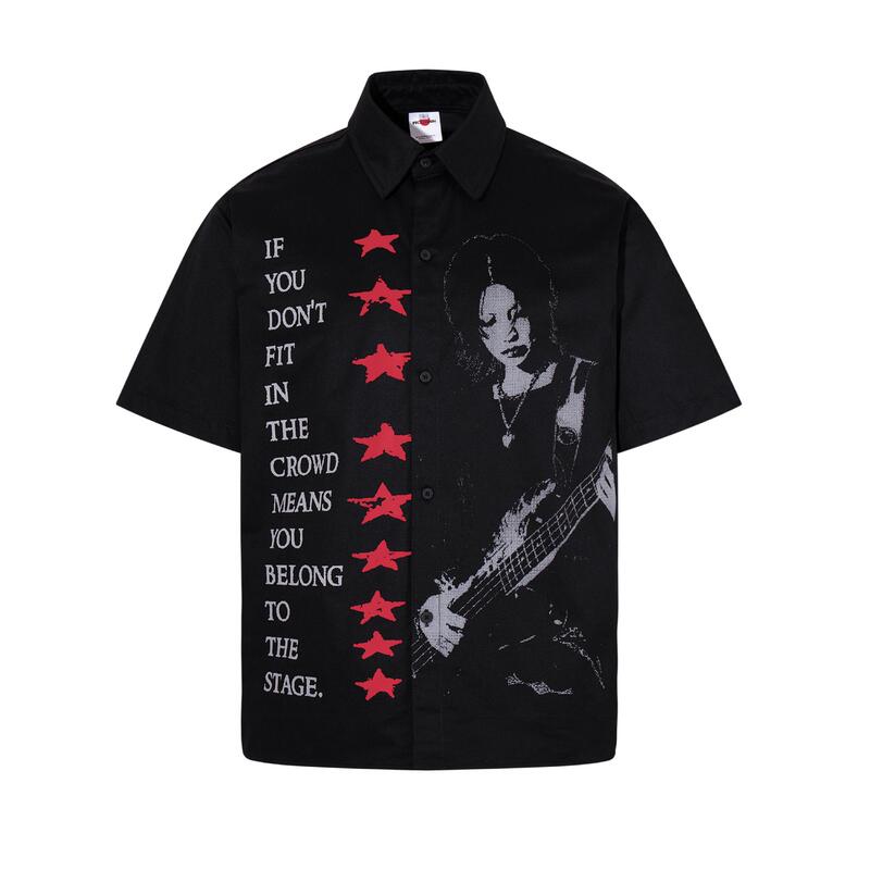 Qihong Clothing American High Street Cool Hip-Hop Gothic Dark Rock Portrait Letter Print Loose Shorts Shirt Qihong Clothing American High Street Cool Hip-Hop Gothic Dark Rock Portrait Letter Print Loose Shorts Shirt