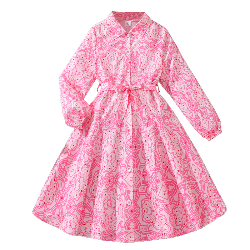 2024 Herbst Neues Produkt Heißer Verkauf Bedrucktes Langarmkleid für Mädchen_voghion.com