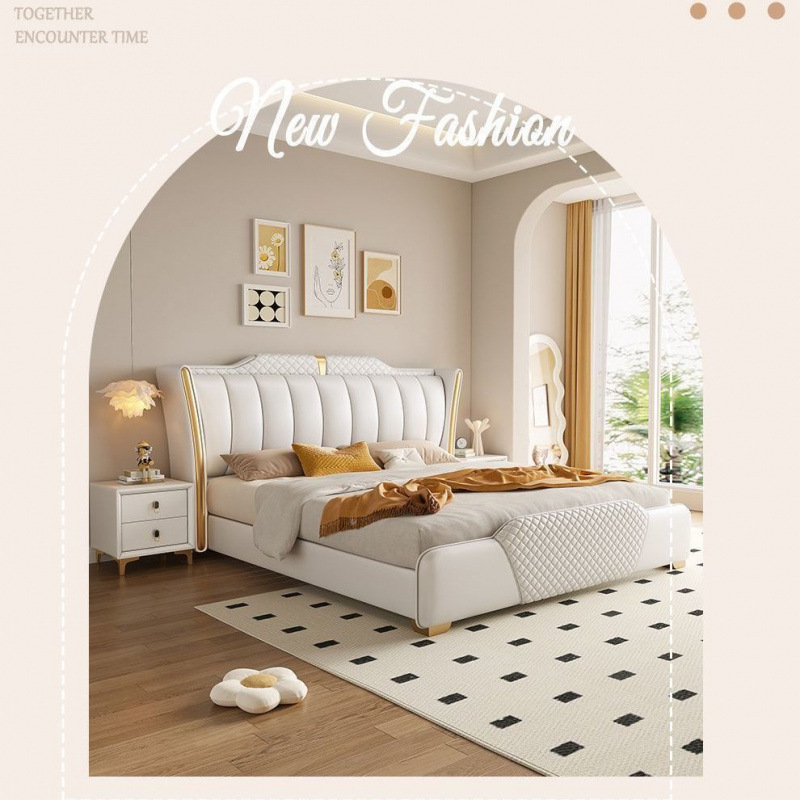 Cama de cuero de lujo de estilo nórdico cama doble adulto francés simple 1.8x2 m pequeño apartamento 1.5 m cama de boda cama de cuero