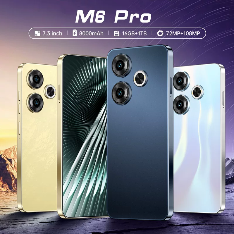 Трансграничный хит продаж 2025 года: мобильный телефон M6 Pro 7,3 дюйма, глобальная версия Android 16+1T, производитель интеллектуальных многофункциональных устройств