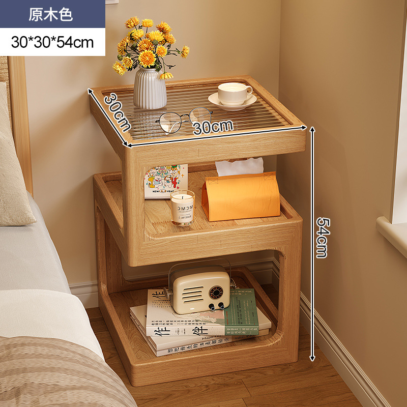 Mesita de noche de madera maciza con lámpara, estante de cabecera, apartamento pequeño moderno y simple, armario de almacenamiento de cabecera muy estrecho creativo