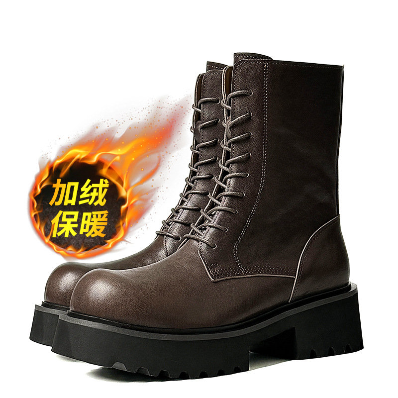 中筒マーティンブーツ男性用冬の英倫の頭の厚い底の工装ブーツの頭の階の牛革の機関車のブーツ