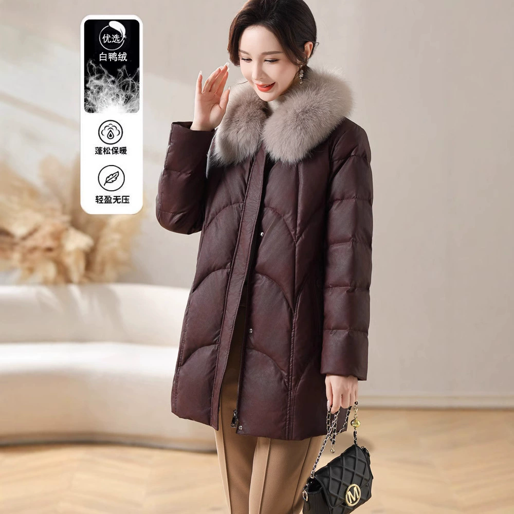Мама высококачественный пуховик средней и длинной зимней кожаной куртки