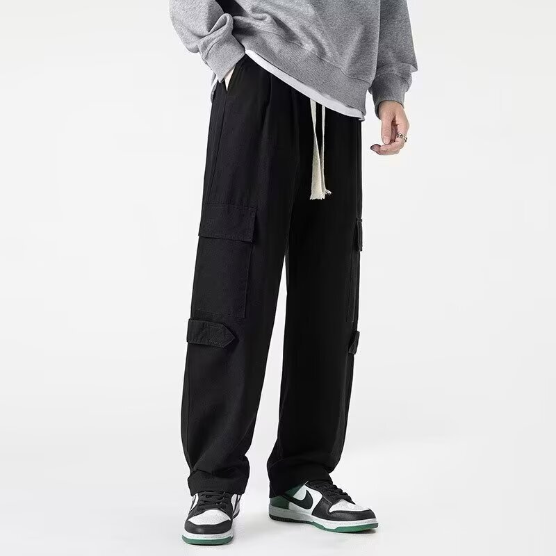American-Style Multi-Pocket Cargo Pants for Men, Slimming Wide-Leg Loose Lazy Style Versatile Straight High Street Casual Long Pants