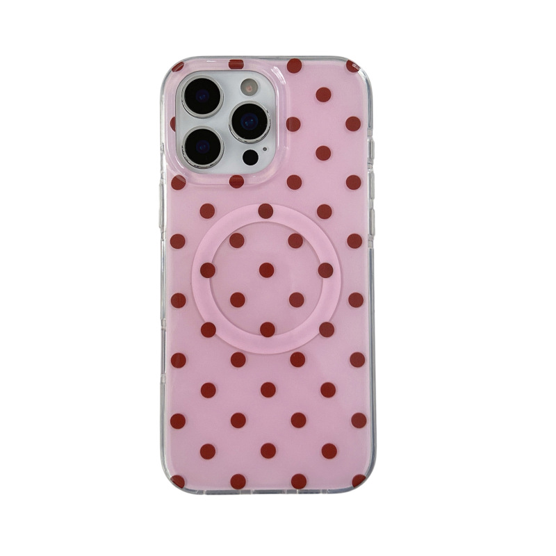 丸みを帯びたフレッシュな水玉模様 iPhone16pro/Apple17promax/15p対応 マグネット式スタンド付きスマホケース 女性向け|undefined