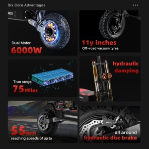 Cross-border exclusive supply of 6000W high-power off-road dual-drive electric scooter, portable foldable two-wheel electric scooter