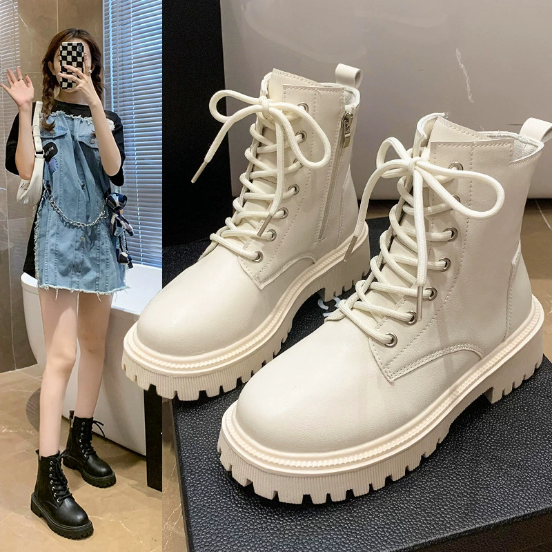 Ботинки Martin в британском стиле для женщин 2023 осенне-зимние Новые повседневные модные Универсальные мотоциклетные короткие сапоги на толстой подошве кожаные ботинки на шнуровке