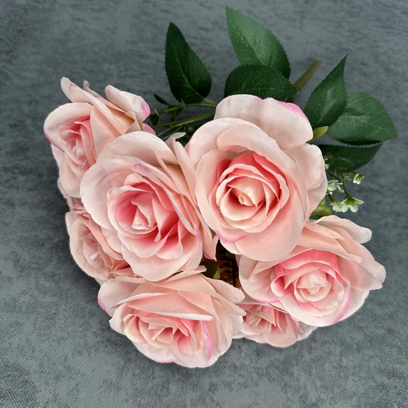 9 manojo de la cabeza, amante, rosa, flor artificial, boda, decoración del hogar, rosa, decoración de flores falsas hechas a mano al por mayor